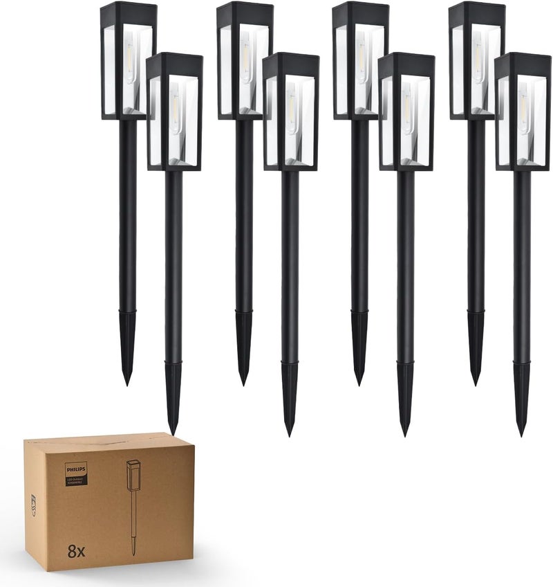 Philips 8 Packs Solar Pathway Lights Outdoor, Glass Metal Led Garden Landscape Lightings, 3000K Warm White, Waterproof for Decor Yard, Walkway, Patio, Driveway, Lawn - Image 2